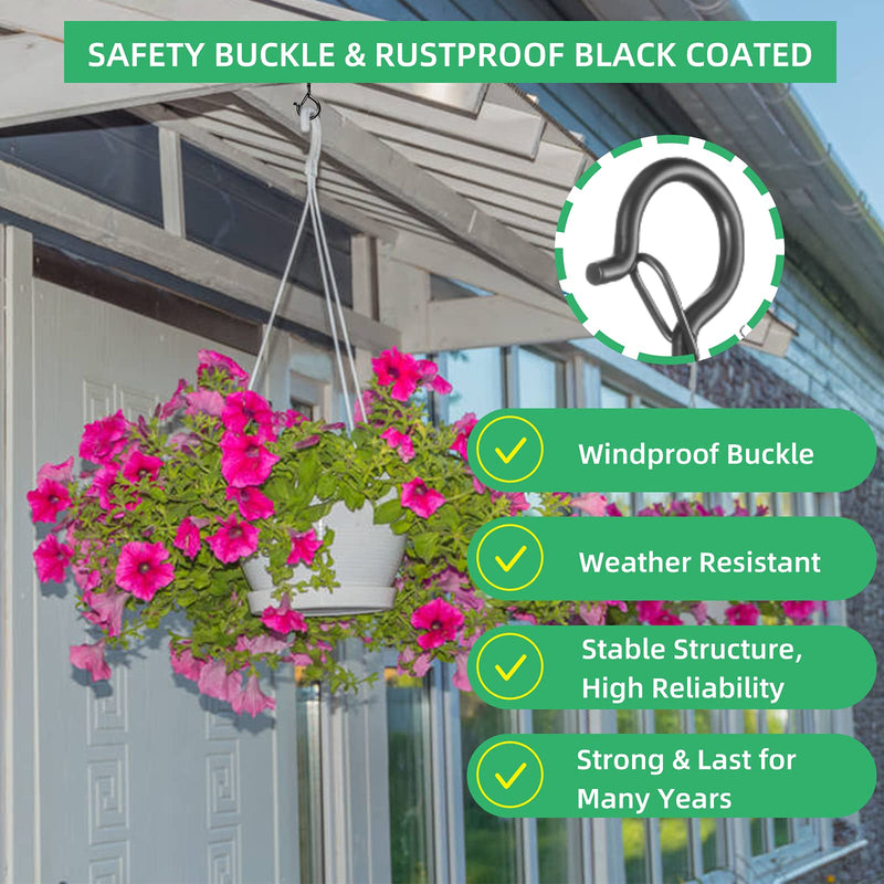 [Australia - AusPower] - Pack of 30 Screw Hooks for Outdoor String Lights, Q Hanger Outdoor Light Hooks with Safety Buckle, Windproof Ceiling Hooks for Hanging Christmas Lights, Fairy Lights, Plants and Cup, 2.2 Inches Black 6 Shaped Hooks 