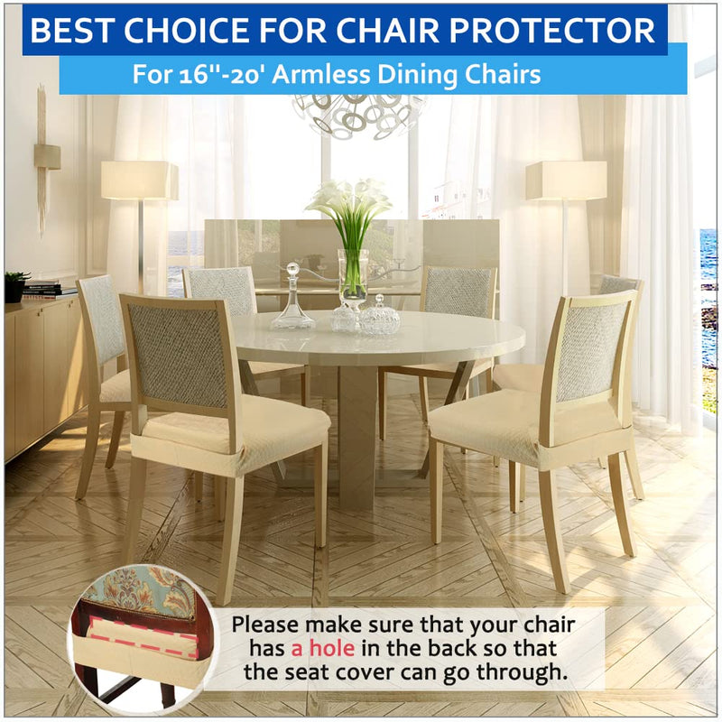 [Australia - AusPower] - BUYUE Luxury Dining Room Chair Covers, 16-20" Easy Installation Stretchable Jacquard Armless Chair Upholstered Protectors, Rear-Covered, Set of 4, Beige 4pcs/Rear-covered 