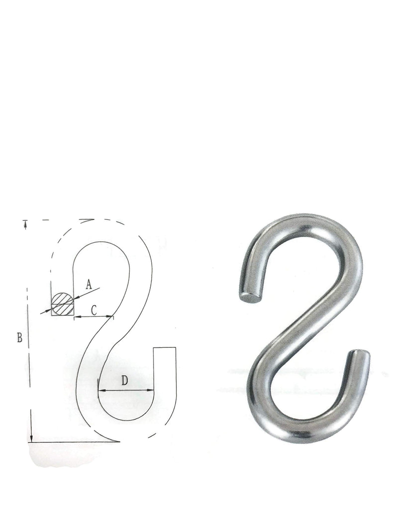 [Australia - AusPower] - S Shaped Hook - Marine Grade 316 Stainless Steel 1.37" Long, 1/8" Thick Metal Hook for Hanging and Utility Use (6) 6 