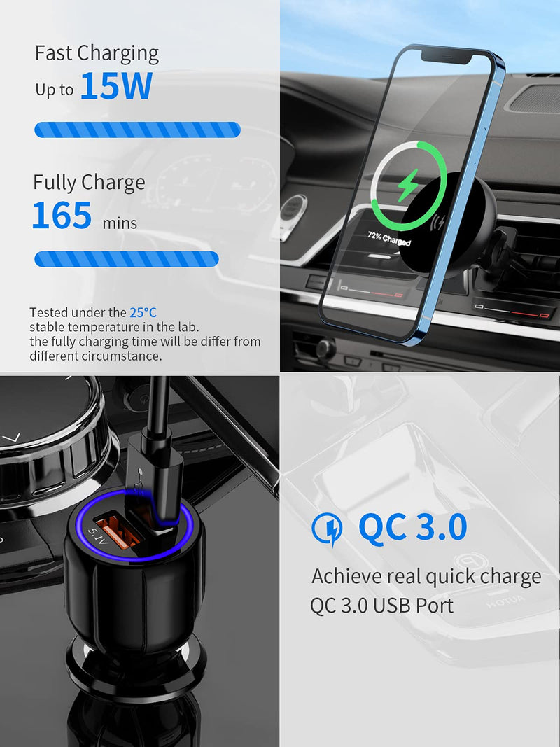 [Australia - AusPower] - Magnetic Wireless Car Charger Upgraded Version Compatible iPhone 13/13 Pro/13 Pro Max/13 Mini/12/12 Pro/ 12 Pro Max/12 Mini Fast Charging Dashboard Air Vent Car Mount Compatible with MagSafe Case 