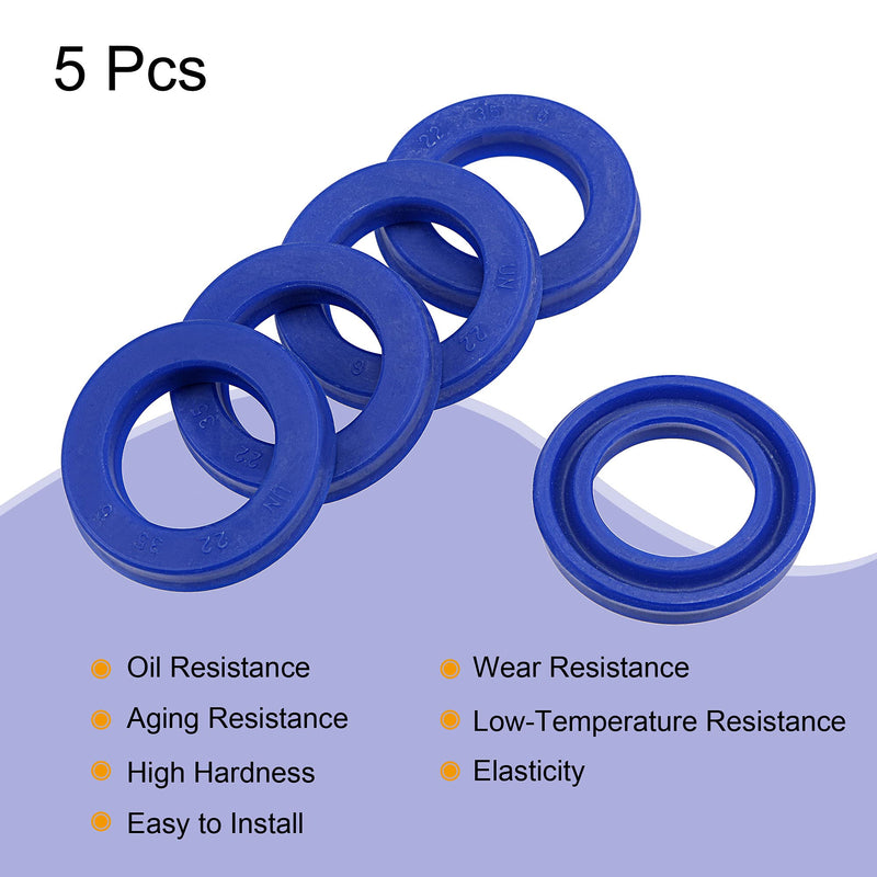 [Australia - AusPower] - MECCANIXITY UN Radial Shaft Seal 22mm ID x 35mm OD x 6mm Width PU Oil Seal, Blue Pack of 5 22x35x6mm 