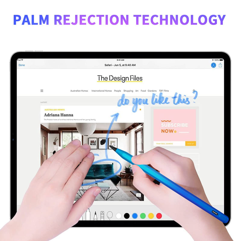 [Australia - AusPower] - ﻿Stylus Pen for iPad Mini 6/5th Gen, iPad Pencil for iPad 6/7/8/9th Gen, Air 5th/4th/3rd Gen, Active Pen with Palm Rejection for iPad Pro (11/12.9 Inch), Magnetic Stylus Pens (Blue) Blue 