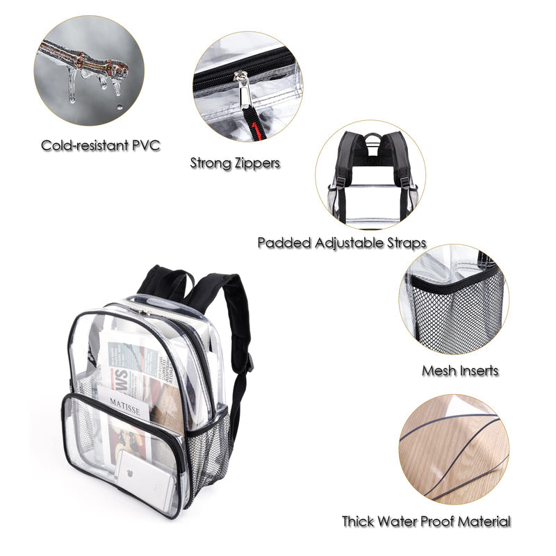 [Australia - AusPower] - Mini Clear Backpack Stadium Approved 12 x12 x6 See Through Small Clear Backpacks for Games Sport Event Concerts (Black) 12Inch 