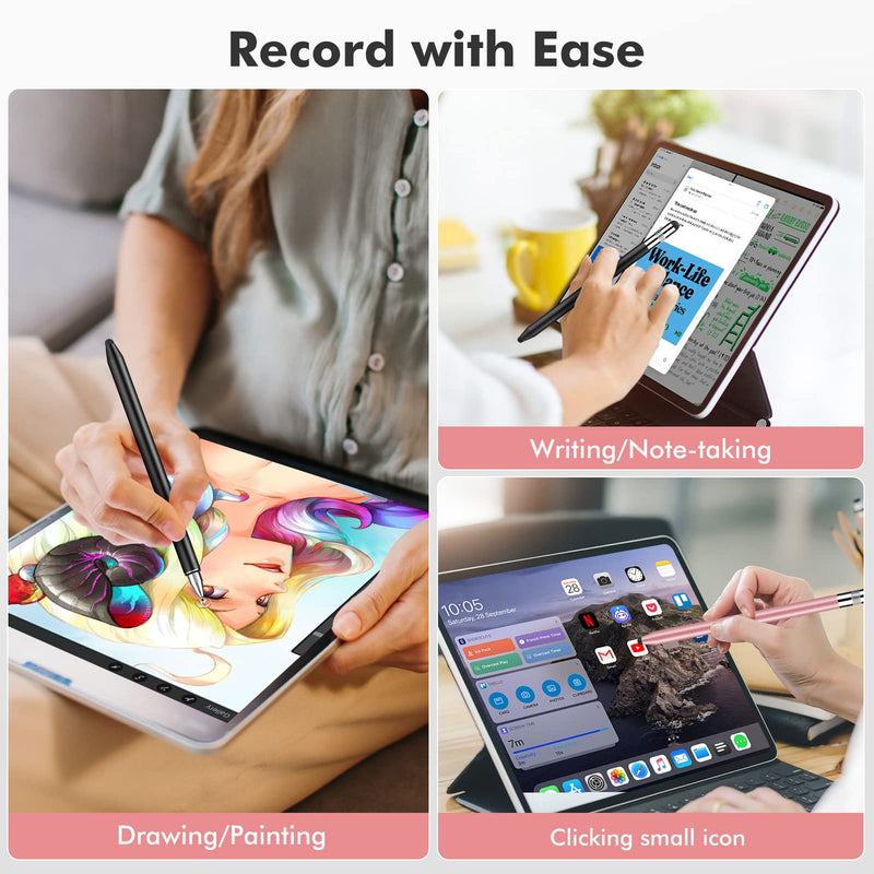 [Australia - AusPower] - Stylus Pens for iPad, MEKO 3 in 1 High Sensitivity & Precision Capacitive Stylus Pencil for Apple iPad iPhone Tablets Samsung Galaxy All Universal Touch Screen Devices (2 Pack-Black/Rose Gold) 