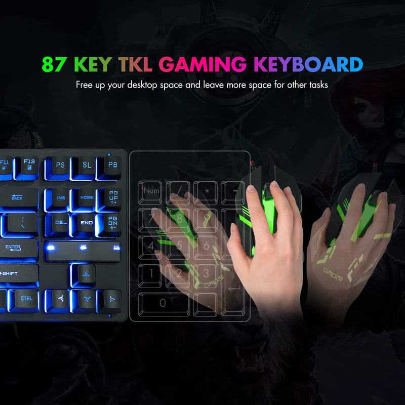 [Australia - AusPower] - RGB Compact Gaming Keyboard, CHONCHOW USB Wired 87 Keys Gaming Keyboard LED Rainbow Backlit Tenkeyless Gaming Keyboard TKL Keyboard Gaming RGB Keyboard for Laptop Ps4 Xbox PC Computer Game and Work Black 