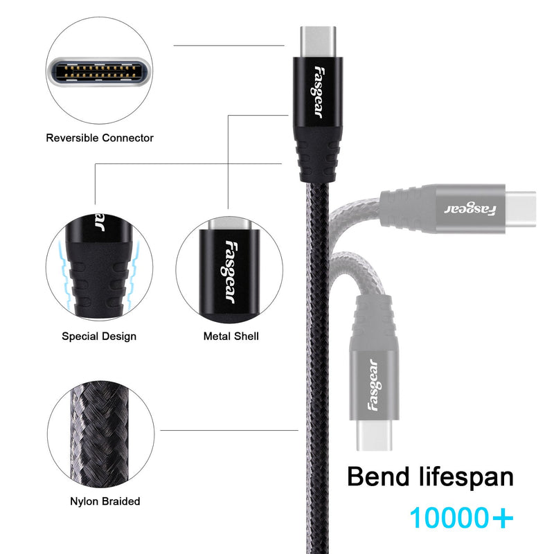 [Australia - AusPower] - Fasgear USB C to Micro USB Cable 1m Nylon Braided Type C to Micro USB Cord Compatible with Galaxy S7/S6, HTC One/10 and More (Black, 3ft) Black 