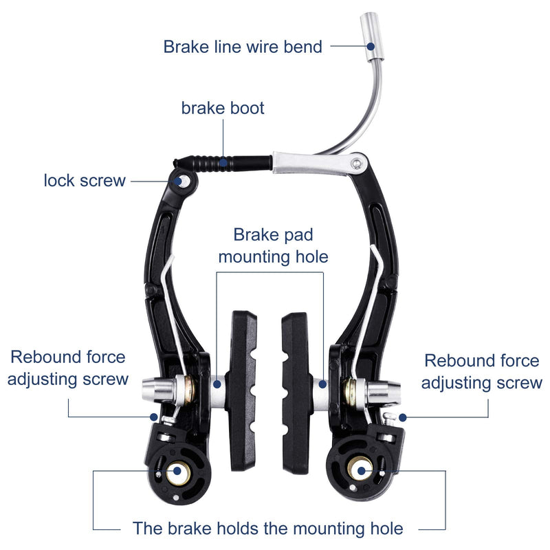 [Australia - AusPower] - Riakrum 2 Sets Bike Brakes Include 2 Pairs V-Type Brakes with 2 Pieces Braking Cables and 4 Pieces Cable End Caps for Mountain Bikes 