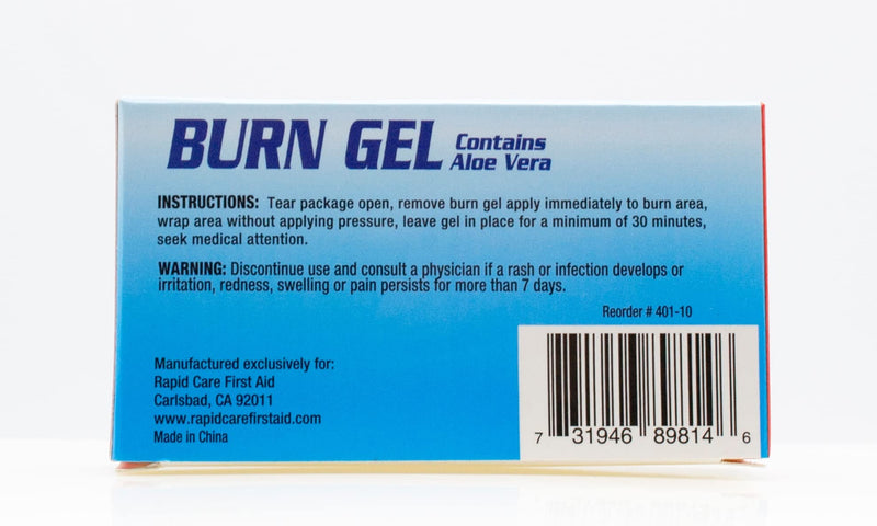 [Australia - AusPower] - Rapid Care First Aid 401-25-4 Emergency Burn Gel Pouches with Aloe Vera, Relieves Pain, Cools, Soothes Burns & Scalds, Lidocaine Free, 0.03oz (0.9gm) Packets, 4 Packs of 25 (Total 100) 