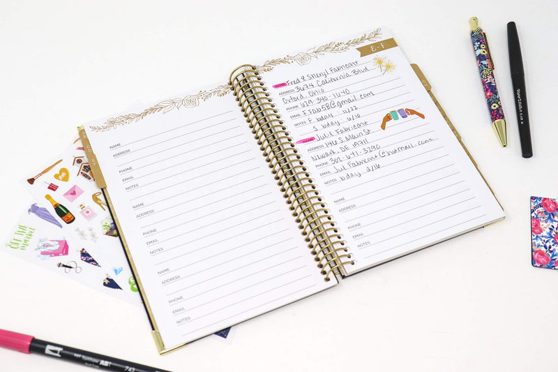 [Australia - AusPower] - bloom daily planners New Hardcover Contacts Address & Password Book - Alphabetical Organizer with Tabs - 6” x 8.25" - Black & Gold Embroidery 