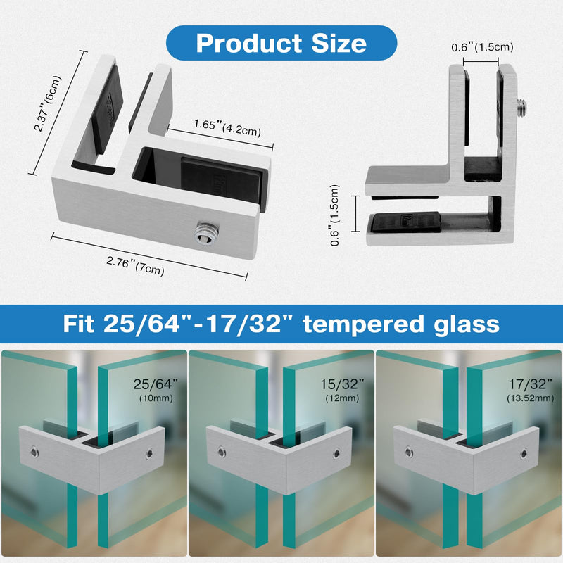[Australia - AusPower] - Gyykzz Railing Glass to Glass Clamp, Stainless Steel 304 Bracket for Glass, Satin Finish Railing Glass Clip Holder for Pool Fence Glass, Balustrade, Balcony Deck (1 Pack 90 Degree) 1 Pack 