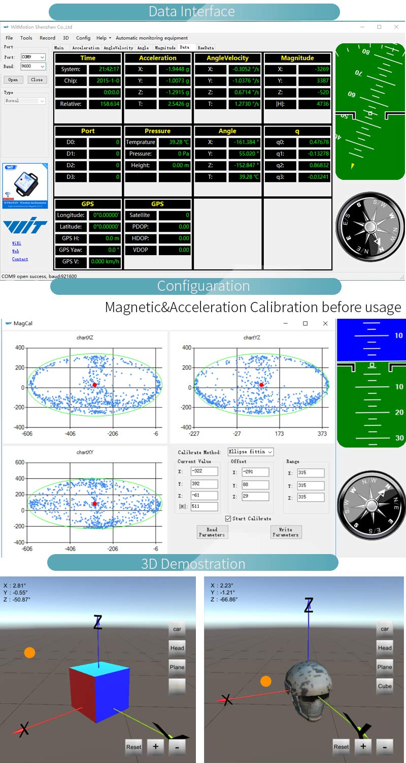 [Australia - AusPower] - 【9-Axis Accelerometer+Tilt Sensor】WT901 High-Accuracy Acceleration+Gyroscope+Angle +Magnetometer with Kalman Filtering, Triaxial MPU9250 AHRS IMU (IIC/TTL, 200Hz), for PC/Android/Arduino 