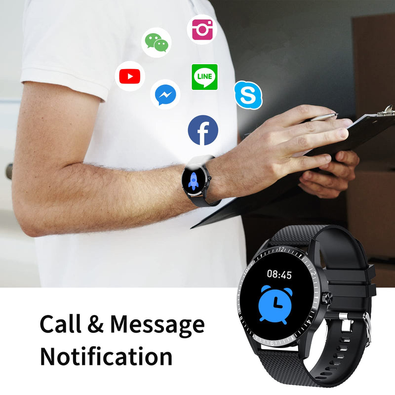 [Australia - AusPower] - Smart Watch for Android Phones - HD Smartwatch Fitness Tracker with Heart Rate & Sleep Monitor, Features Blood Pressure SpO2 Message Reminder Call Music and More, Activity Tracker for Men Women(Black) Black 