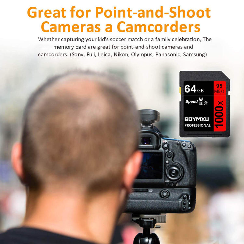 [Australia - AusPower] - 64GB Memory Card, BOYMXU Professional 1000 x Class 10 Card U3 Memory Card Compatible Computer Cameras and Camcorders, Camera Memory Card Up to 95MB/s, Red/Black 64GB RED 