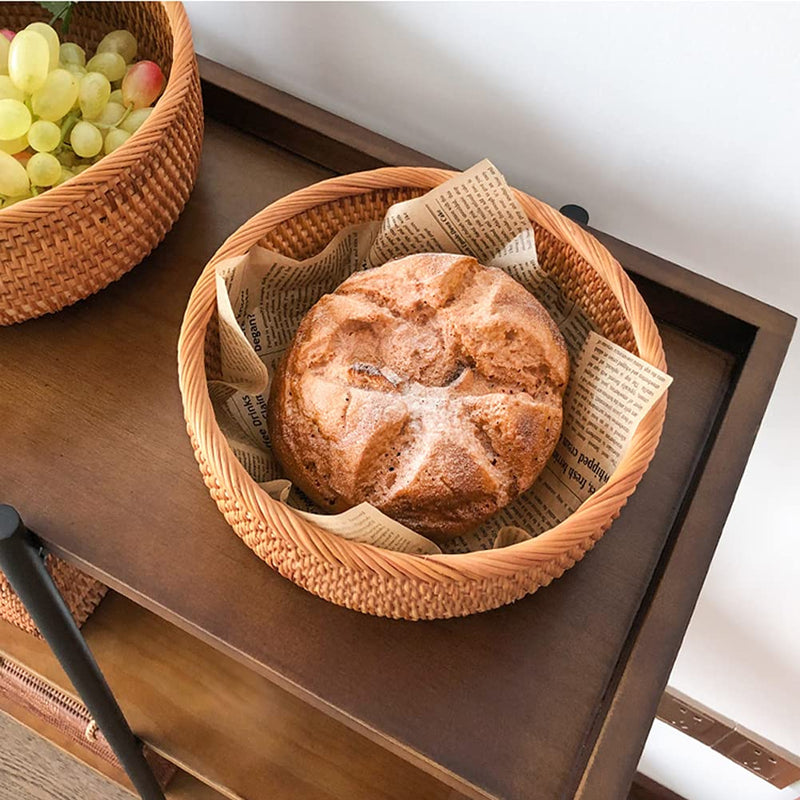 [Australia - AusPower] - Small Round Keys Storage Basket for Entryway Table Tabletop Wicker Catchall Organizer Woven Basket for Keys Wallet Remote Control Cards Crackers Fruit Candy Serving Basket 