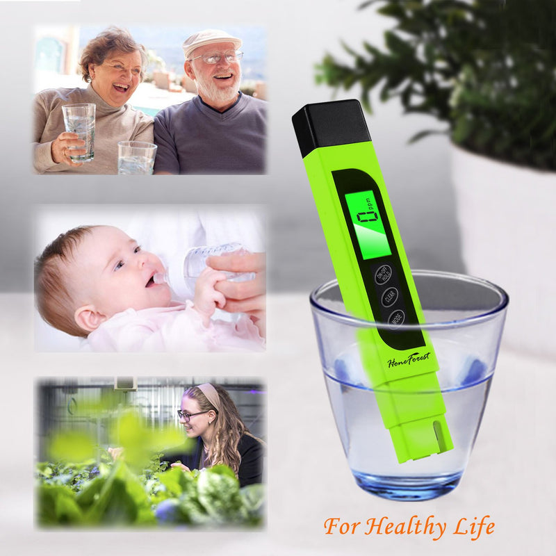 [Australia - AusPower] - Digital TDS-Meter, Accurate and Reliable, HoneForest TDS, EC & Temp Meter 3 in 1, 0-9990ppm, Ideal Water-Tester-PPM-Meter(Green) Green 