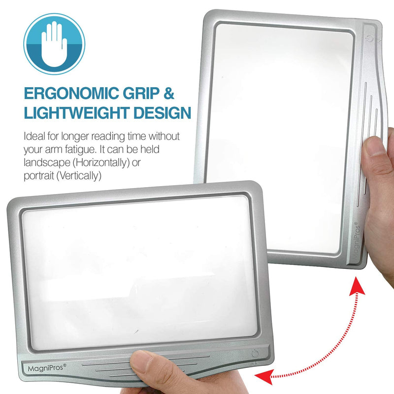 [Australia - AusPower] - MagniPros 3X Large Ultra Bright LED Page Magnifier with 12 Anti-Glare Dimmable LEDs(Evenly Lit Viewing Area & Relieve Eye Strain)-Ideal for Reading Small Prints & Low Vision Seniors with Aging Eyes 