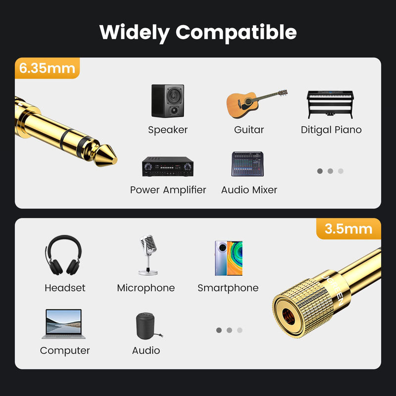 [Australia - AusPower] - UGREEN 6.35mm 1/4 Male to 3.5mm 1/8 Female Stereo Headphone Adapter Audio Jack Plug Gold Plated for Speaker Headphone Guitar Digital Piano Amp, 2 Pack 