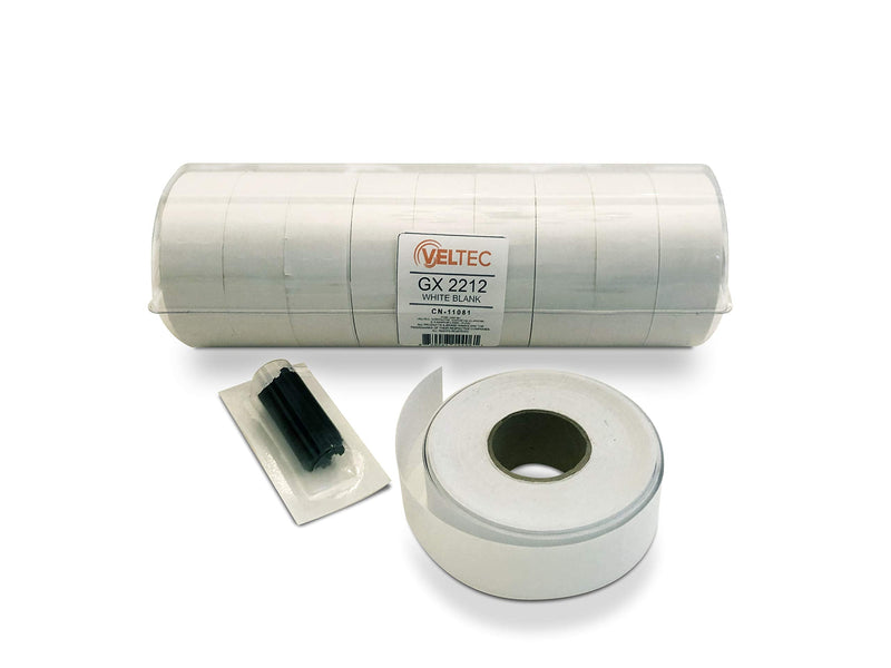 [Australia - AusPower] - Veltec 2212 White Pricing Labels for Garvey (22-6, 22-7, 22-8) and Contact (6.22, 7.22, 8.22) One-Line Price Gun/Labelers, Free Ink Roller – 9 Rolls, 11,000 Labels with Security Slits 