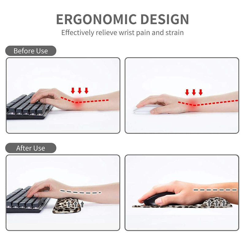 [Australia - AusPower] - Keyboard Wrist Rest Pad & Mouse pad with Wrist Rest Support Set,Ergonomic Gaming Mouse Pad Coaster Keyboard Wrist Support with Memory Foam for Easy Typing Pain Relief - Leopard Print 