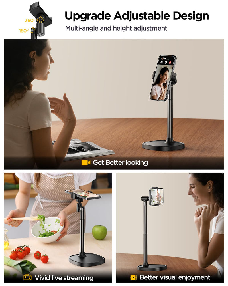 [Australia - AusPower] - DIMONCOAT Cell Phone Stand, Angle Height Adjustable Phone Stand for Desk, Cell Phone Holder, Aluminum Alloy Desk Universal Phone Stand Recording, Retractable iPhone Stand, Phone Holder Stand Office 