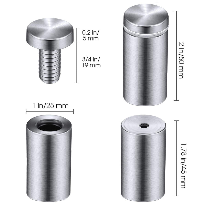 [Australia - AusPower] - Sign Standoff Screws Advertising Screws Stainless Steel Wall Standoff Mounts Glass Acrylic Nail, 8 Pieces (1 x 2 Inch) 1 x 2 Inch 