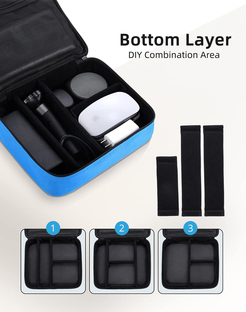 [Australia - AusPower] - Electronics Organizer-Super Large 3 Layer Travel Cable Charger Storage Organizer bag with Shockproof Pokect for Tablet, Cord Organizer Case with DIY Storage Area,Tech Pounch for Electronic Accessories Light Blue 