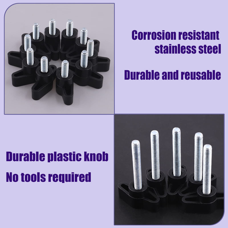 [Australia - AusPower] - Swpeet 35Pcs 5 Sizes M6 Zinc Plated Thumb Screw Three Prong Clamping Black Tee Wing Plastic Knob Kit, Standard Coarse Thread Thumb Screw for Quick Remove Screws Clamping Screws Assortment Kit 