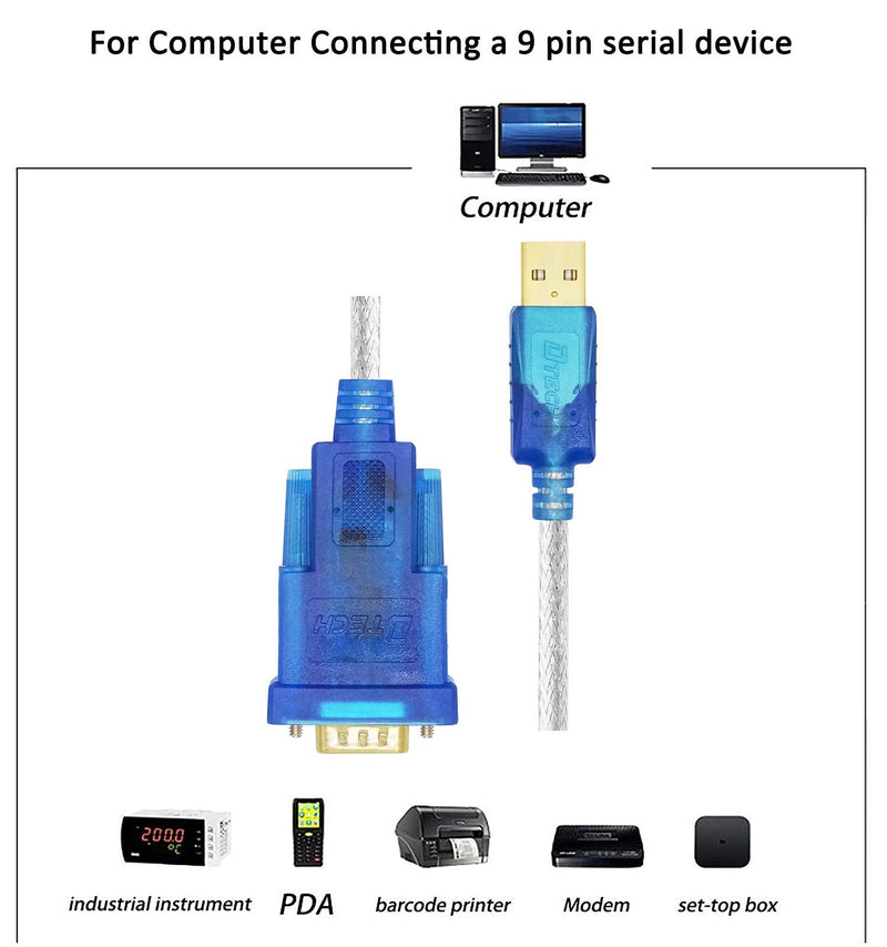 [Australia - AusPower] - USB to Serial Adapter 10 ft, DTECH USB to RS232 DB9 Female Cable COM Port with FTDI Chipset Supports Windows 11 10 8 7 Mac Linux 