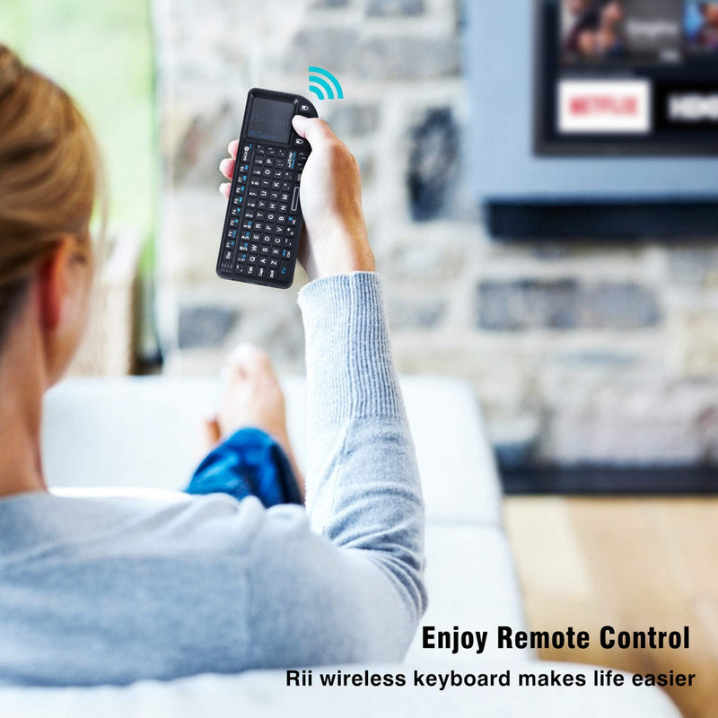 [Australia - AusPower] - Rii Mini Wireless Keyboard with Touchpad＆QWERTY Keyboard,Support Bluetooth ＆2.4G Connection,Built-in Laser Pointer, Backlit Portable Keyboard Wireless with Remote Control, X1-BT Black. 
