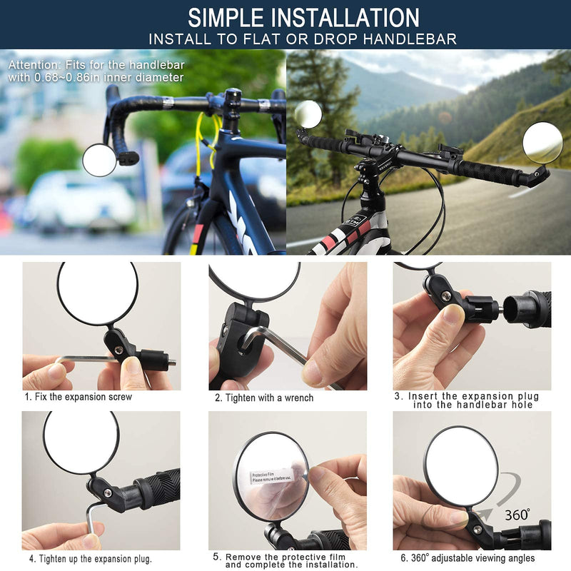 [Australia - AusPower] - Sanctus Bike Mirror, 2Pcs Adjustable Bicycle Riding Rear View Mirror, Universal HD Safety Rearview Mirror, 360˚ Rotatable Handlebar Rearview Mirrors for Mountain Road Cycling Bikes 