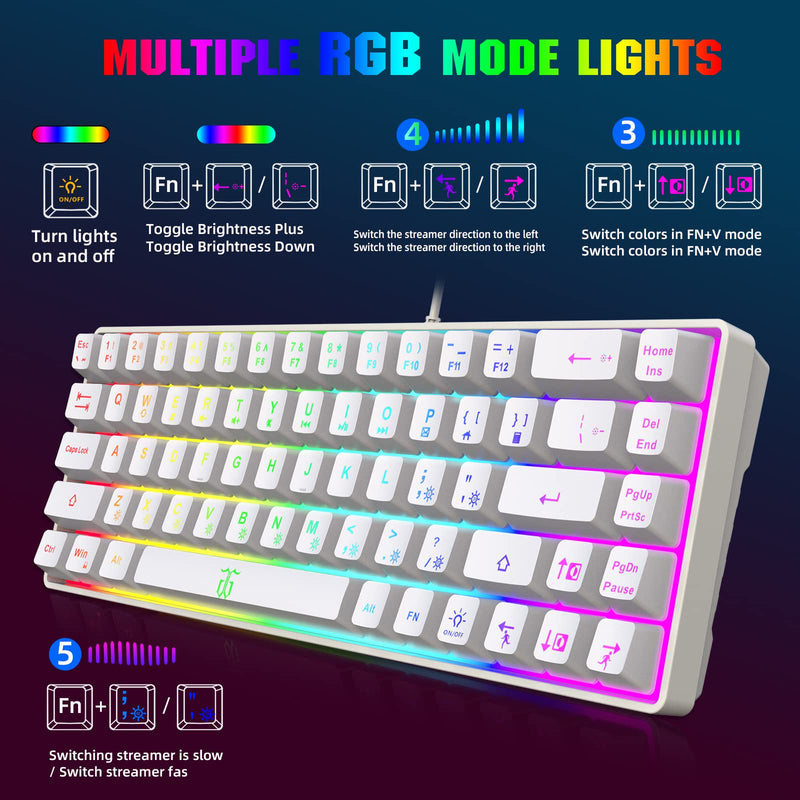 [Australia - AusPower] - Snpurdiri 60% Percent Gaming Keyboard, Ergonomic Small Mini Gaming Keyboard, Compact RGB Backlit Keyboard for Windows, PC, Laptop, Gaming (68 Keys, White) 