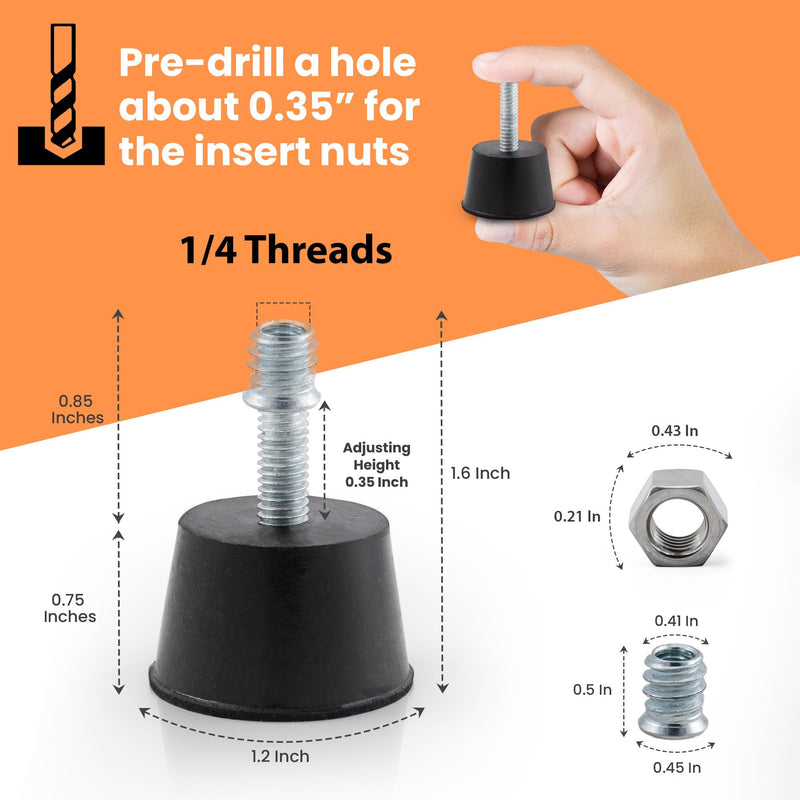 [Australia - AusPower] - 1/4" Thread Furniture Leveling Feet Screw in Threaded Furniture Levelers Adjustable Table Chair Levelers Feet Glides for Chairs Tables Cabinet Patio Furniture - 8 Pack 1/4 Thread 