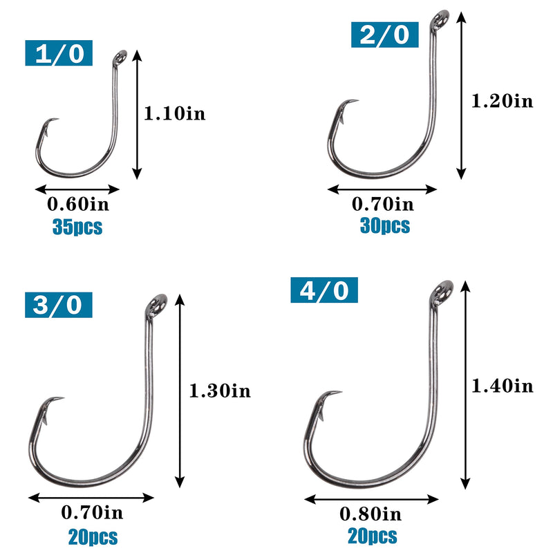 [Australia - AusPower] - Saltwater Circle Hooks Kit, Catfish Fishing Hooks 2X Strong Octopus Offset Fishing Hooks with 5pcs Power Clips High Carbon Steel Fish Hooks Assortment 155pcs Circle Hooks and Clips Kit 