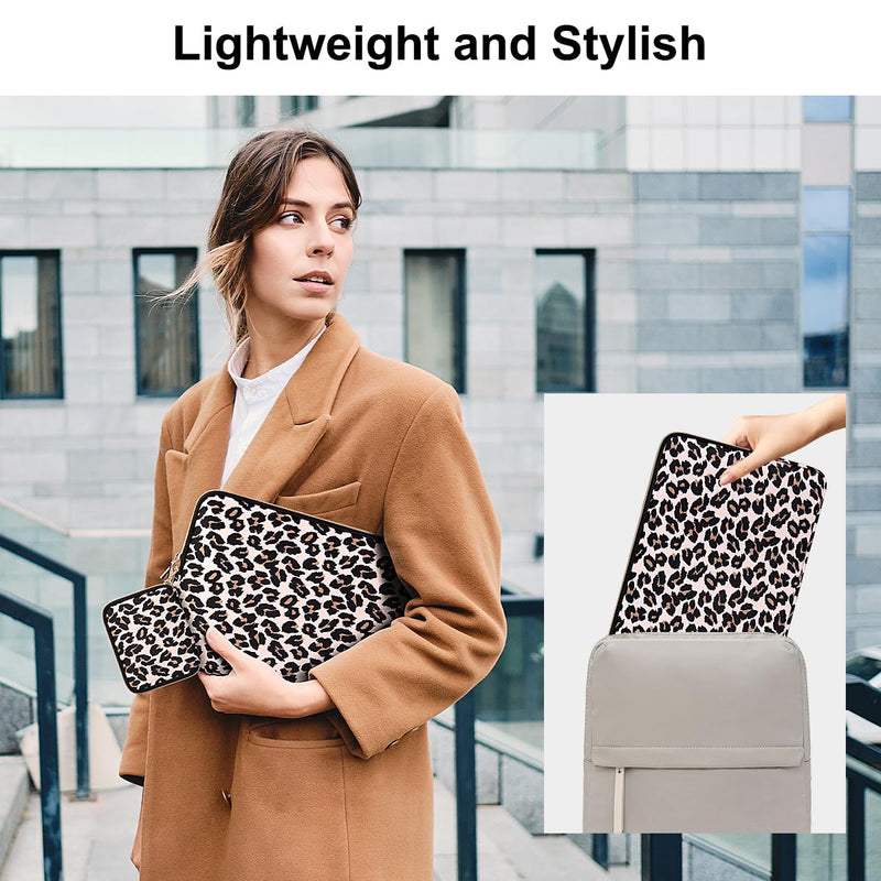 [Australia - AusPower] - ARVOK 15 15.6 16 inch Laptop Sleeve for MacBook Pro 15 inch/MacBook Pro 16 inch Water-Resistant Laptop Case Notebook Computer/Tablet Pouch Cover for HP/Dell/Lenovo/Asus/Acer/Samsung with Extra Bag 15-15.6 inch Pink Leopard Print 