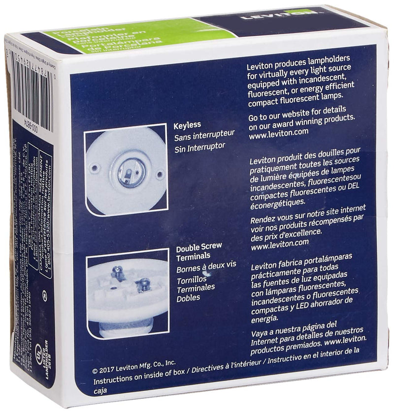 [Australia - AusPower] - Leviton 9874 Porcelain Outlet Box Mount, Incandescent Ceiling Lampholder, Keyless, White, 3-3/4" 