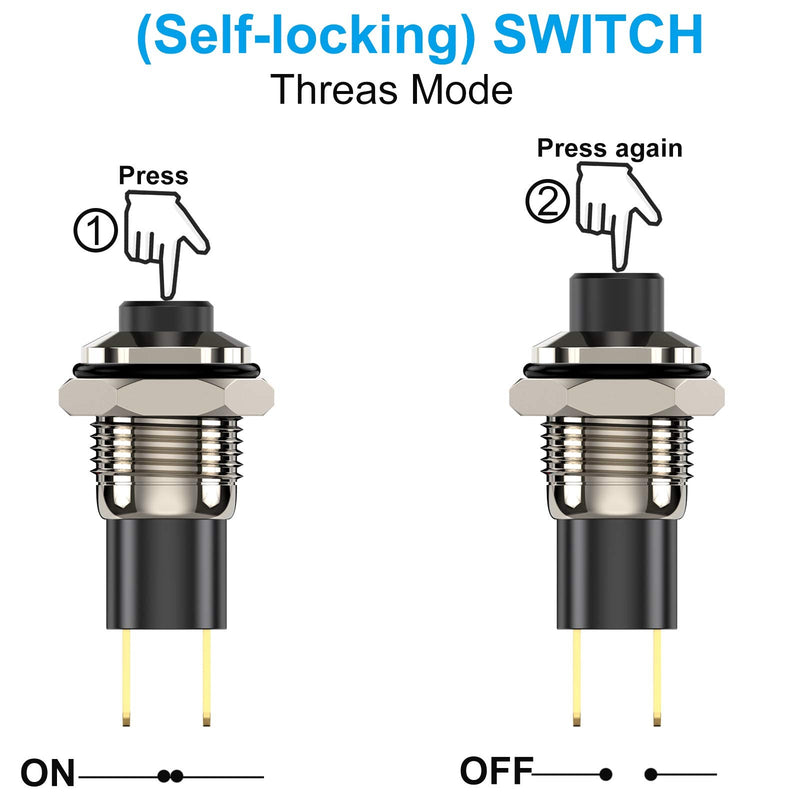 [Australia - AusPower] - DIYhz Push Button Switch, Self-locking Mini Switches Latching 10mm Round DC24V 0.5A Black & Red Cap 6PCS 