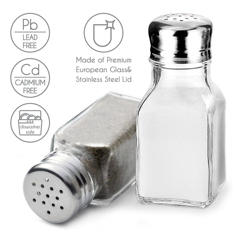 [Australia - AusPower] - Salt and Pepper Shakers Glass Set, Clear Home and Kitchen Design with Stainless Steel Lids 