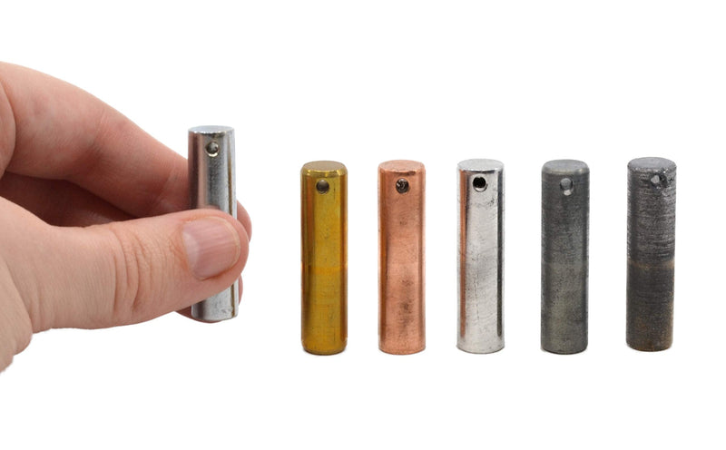 [Australia - AusPower] - 6pc Specific Heat Metal Cylinders Set - Copper, Lead, Brass, Zinc, Iron & Aluminum - Includes Wooden Storage Block - for Specific Heat, Specific Gravity & Density Experimentation - Eisco Labs 
