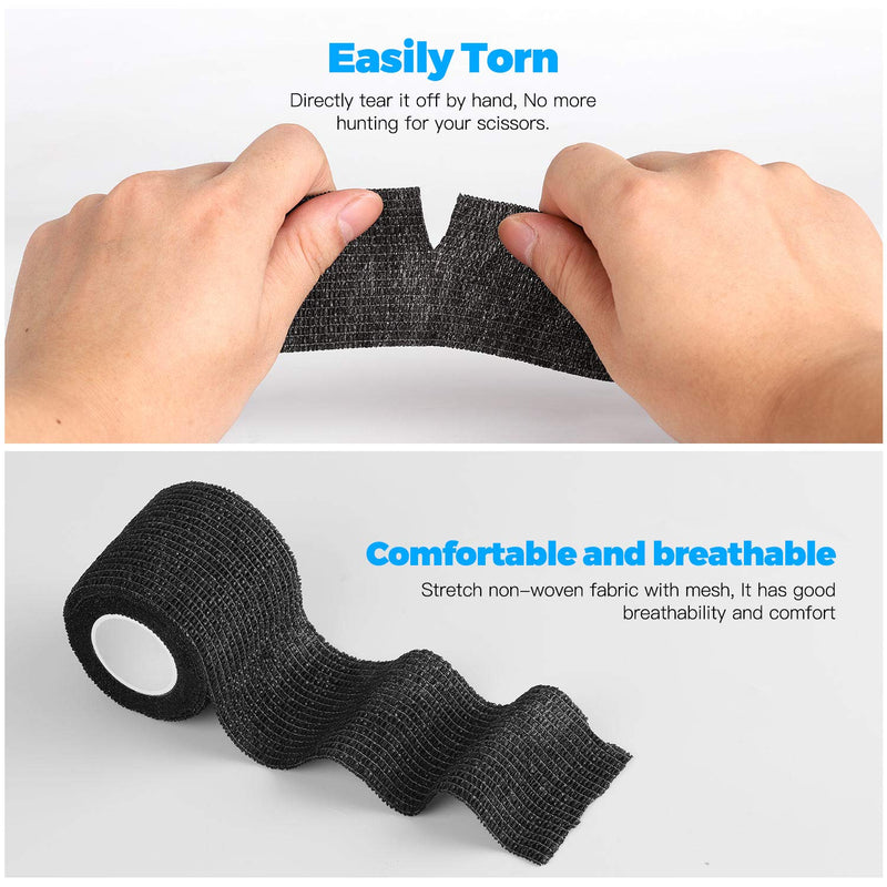 [Australia - AusPower] - Bandage Wrap Self Adhesive Bandage Wrap Breathable Cohesive Bandage Wrap Rolls Athletic Elastic Self Adherent Wrap for Sports Injury ,Wrist, Ankle Sprains (Black, 4 Inch (Pack of 8)) Black 4 Inch (Pack of 8) 