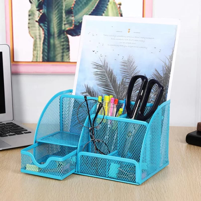 [Australia - AusPower] - Office Desk Organizer and Accessories, Mesh Desk Organizer with 7 Compartments + Drawer, black 