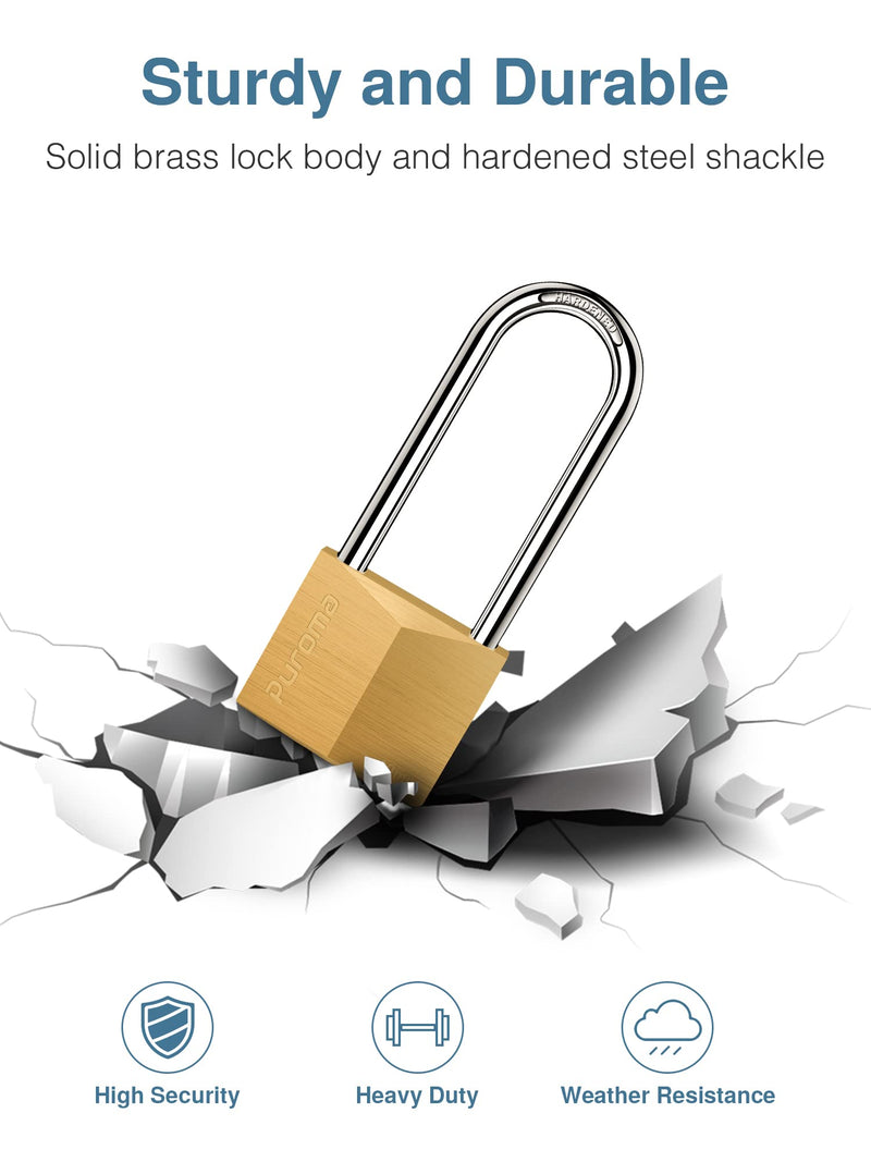 [Australia - AusPower] - Puroma 1 Pack Keyed Padlock Waterproof Solid Brass Lock, 2.6 Inch Long Shackle for Sheds, Storage Unit School Gym Locker, Fence, Toolbox, Hasp Storage 