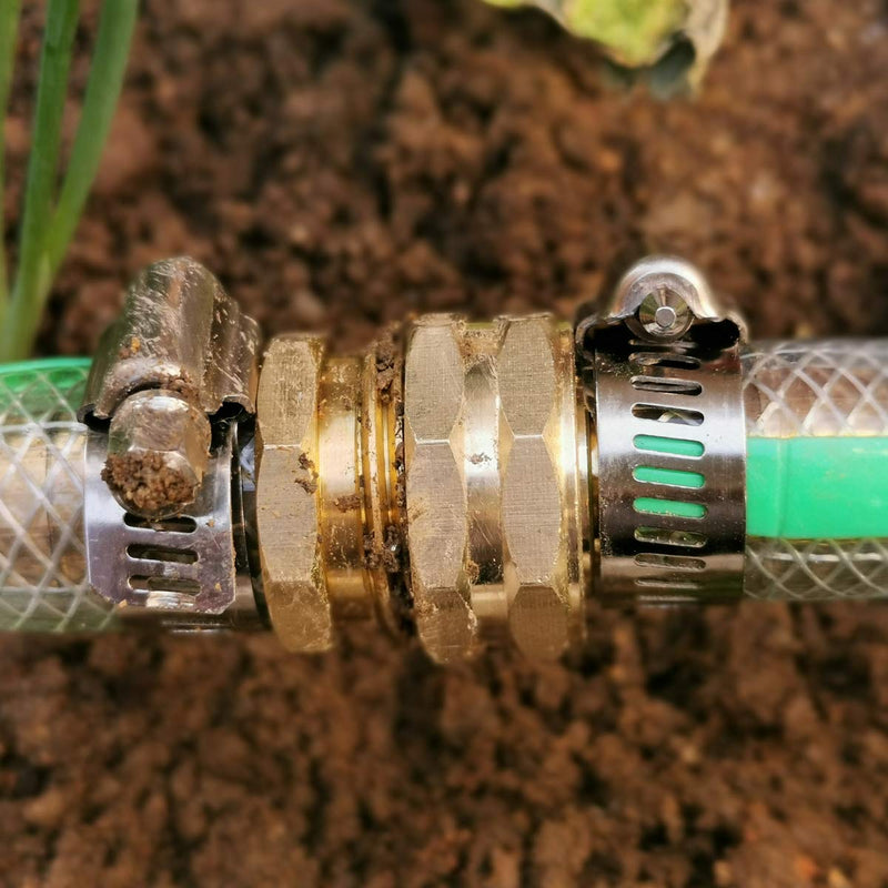 [Australia - AusPower] - PLG Brass 3/4" Hose Repair Connector with Clamps, Male and Female Garden Hose End Repair Fittings 2 Set For 3/4"(inches) Hose 