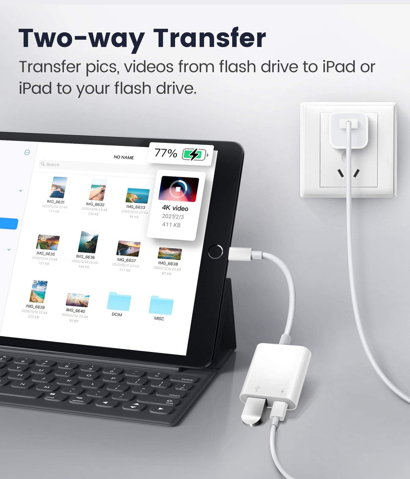 [Australia - AusPower] - USB Adapter for iPhone/iPad,Fubiaofei LᎥghtnᎥng to USB Female OTG Adpater,USB3 to iPad Adapter with Charging Port,Supports FlashDrives,MIDI,SD Card Reader and Mouse,Plug&Play 