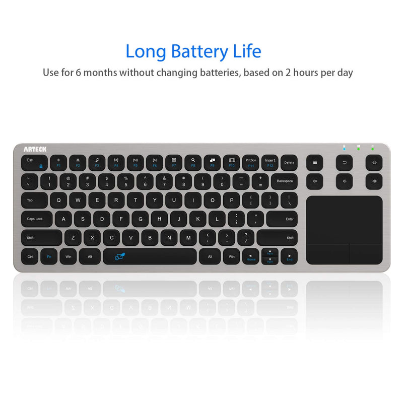[Australia - AusPower] - Wireless Keyboard, Arteck 2.4G Wireless Touch TV Keyboard with Easy Media Control and Built-In Touchpad Mouse Solid Stainless Ultra Compact Full Size Keyboard for TV-Connected Computer, Smart TV, HTPC 
