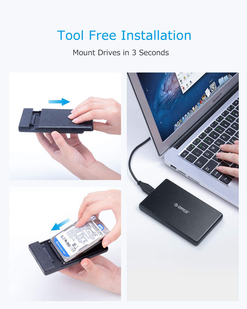 [Australia - AusPower] - ORICO USB3.0 to SATA III 2.5" External Hard Drive Enclosure for 7mm and 9.5mm 2.5 Inch SATA HDD/SSD Tool Free [UASP Supported] Black(2189U3) USB 3.0 