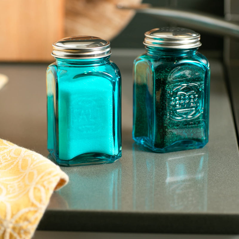 [Australia - AusPower] - RSVP International Retro Glass Salt & Pepper Shaker | Stainless Steel Lids |, 8 oz, Turquoise 