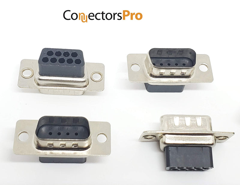 [Australia - AusPower] - Connectors Pro 5 Sets Crimp Type DB9 Male + Plastic Hoods + Pins Set, D-Sub 9P Male Crimp Connector, Pin & Hood Kit (5 DB9 Male + 5 Hoods + 50 Pins) 