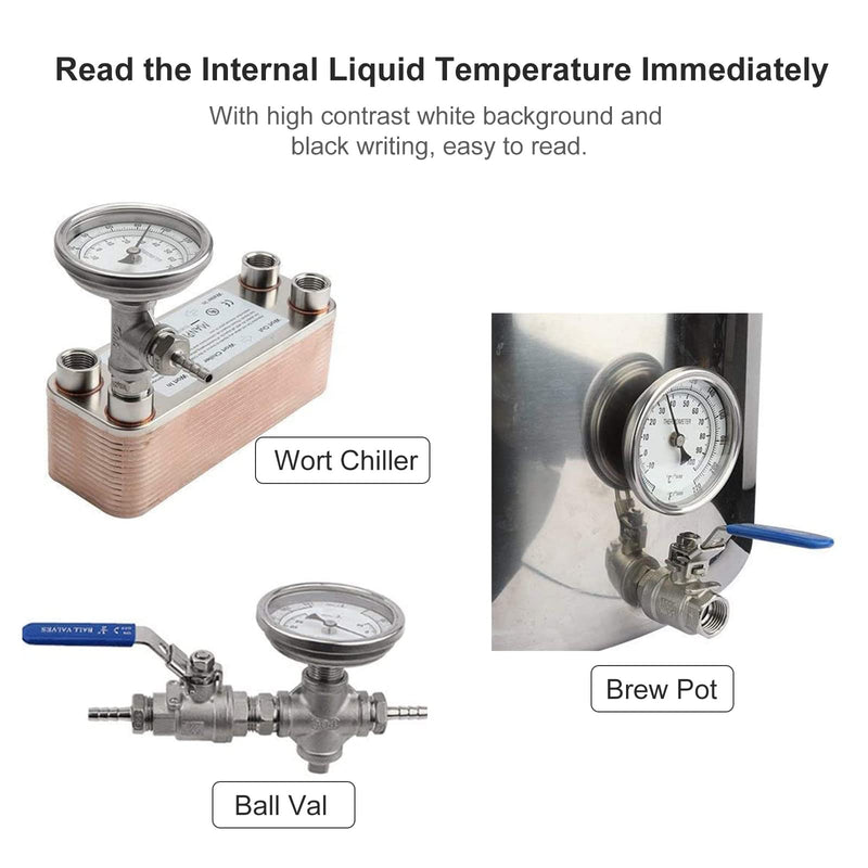 [Australia - AusPower] - Dial Thermometer, Stainless Steel Thermometer for Home Brewing, 1/2 NPT Kettle Thermometer with Lock Nut & O-Ring(3" Face) 