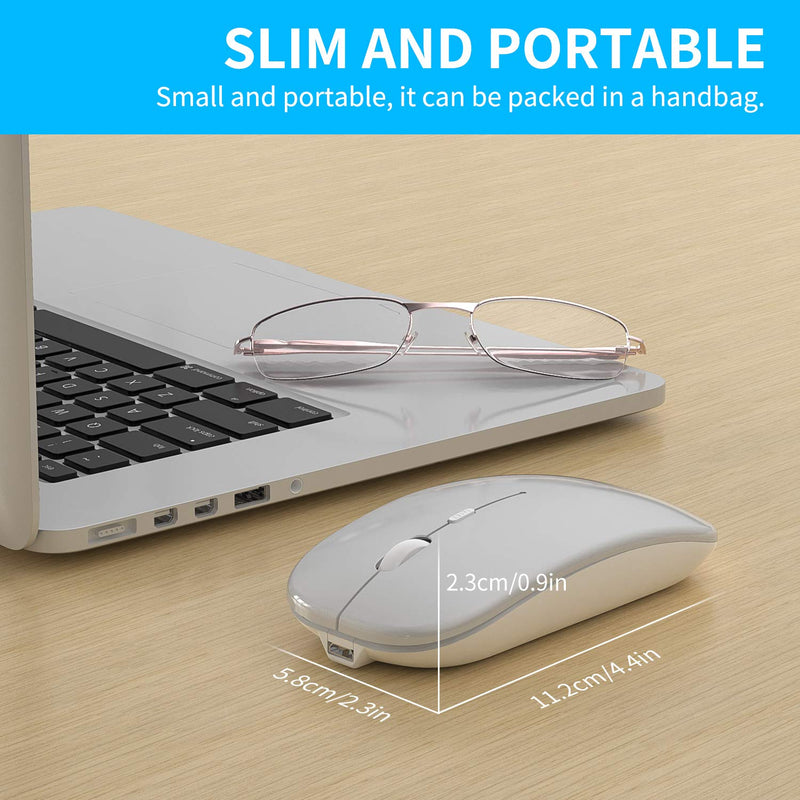 [Australia - AusPower] - Wireless Mouse, Slim Silent Click Rechargeable 2.4G Wireless Mice 1600DPI Mini Optical Portable Travel Cordless Mouse with USB Receiver for PC Laptop Computer Mac MacBook (Silver) 