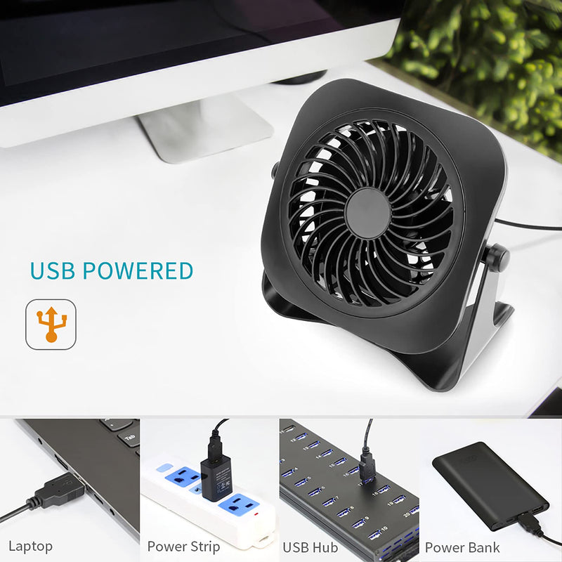 [Australia - AusPower] - 4 Inch Mini USB Desk Fan Quiet, 2 Speeds, Lower Noise, USB Powered, 360° Up and Down, 3.8 ft Cable, Powerful Desktop Fan for Home Office Room black 